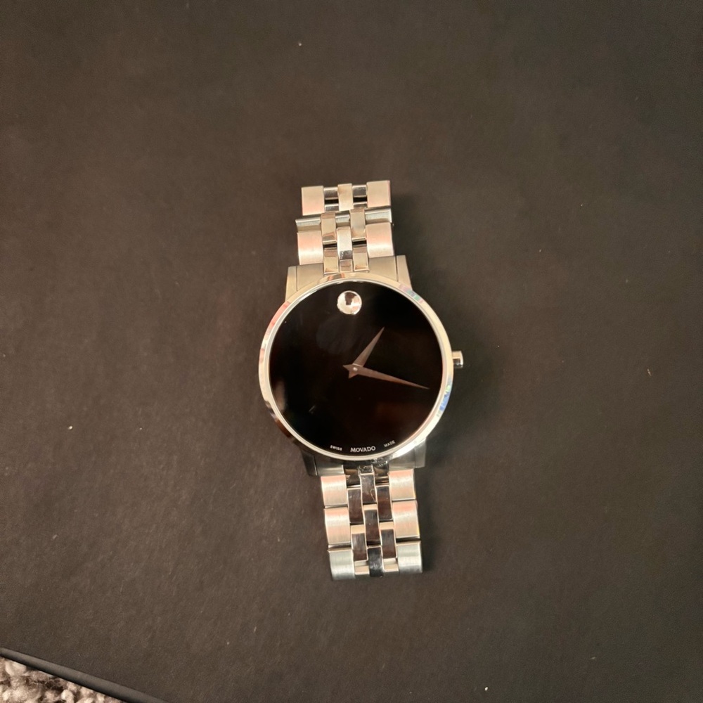 Movado Silver Bracelet with Black Dial